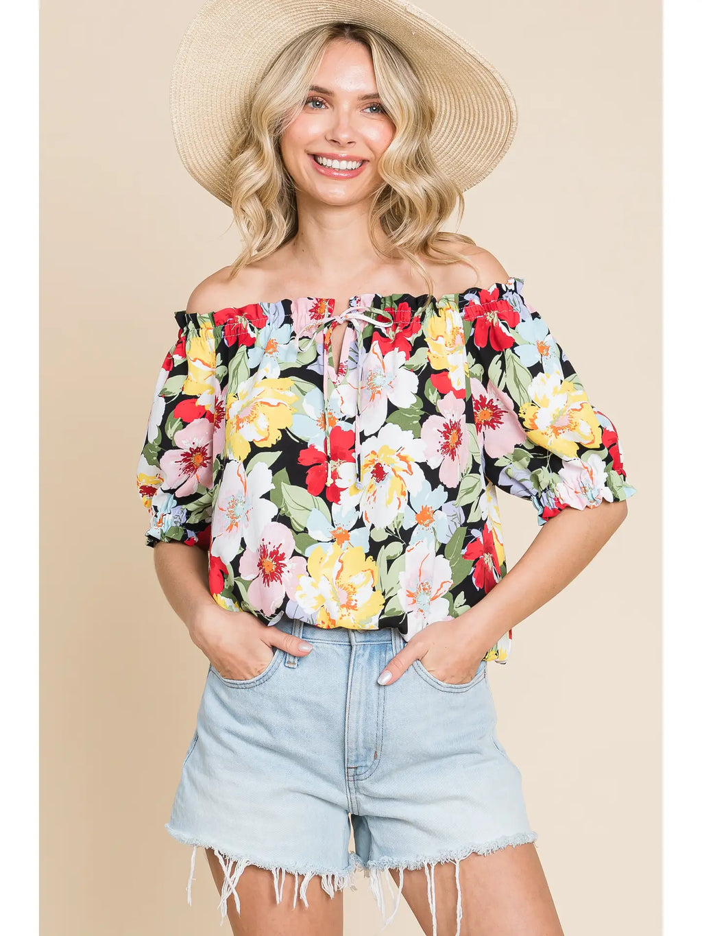 Plus Size Off shoulder Fashion Top with Puff Sleeve