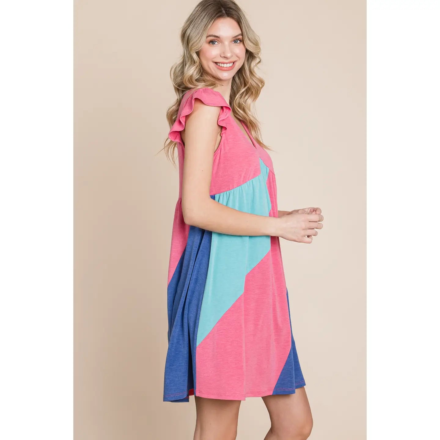 Plus Size Color Block Dress-Pink