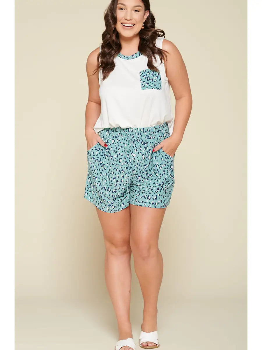 Plus Size French Terry Tank with Animal Pocket-Mint