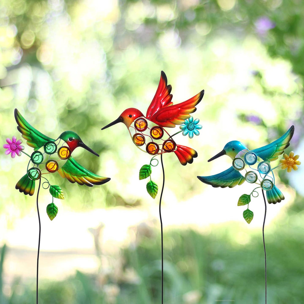 Metal & Glass Hummingbird Garden Stakes