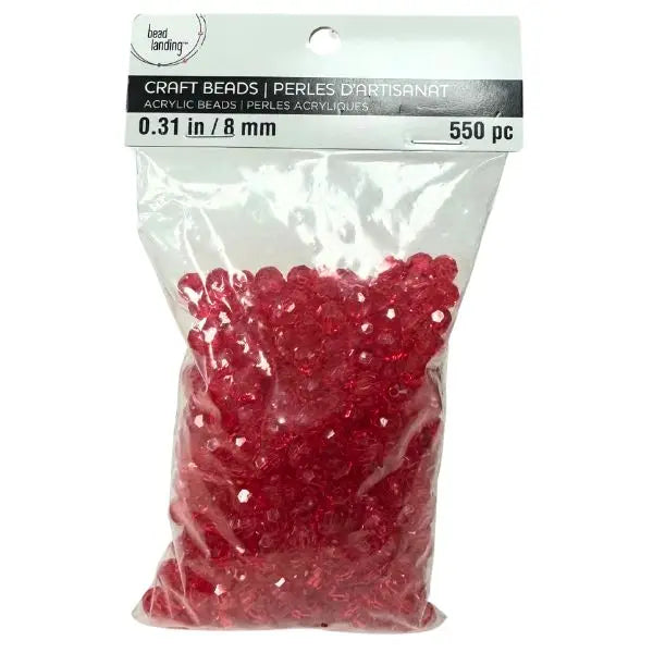 Bead Landing - The Craft Leader - 500Count Pack - Red Perles Acrylic .31" (8mm) Beads
