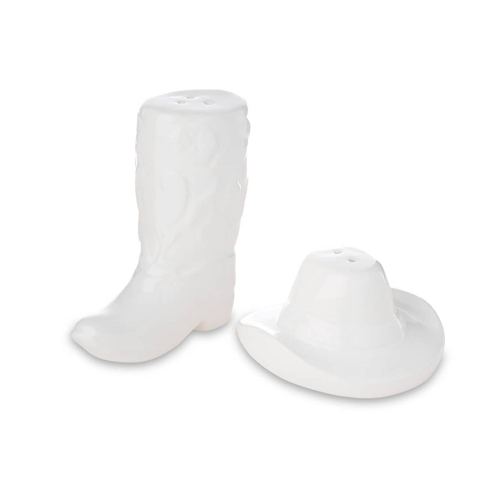 White Western Cowboy Hat & Boot Salt & Pepper Set