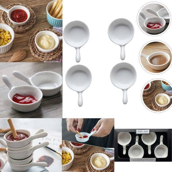 4Pack Porcelain Pan-Shaped Mini Servers - Microwave & Dishwasher Safe - Each Measures 4.6" x 2.8" x 1"