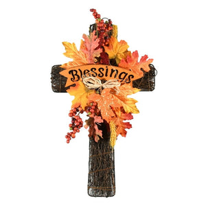 Fall Harvest Blessings Cross Décor