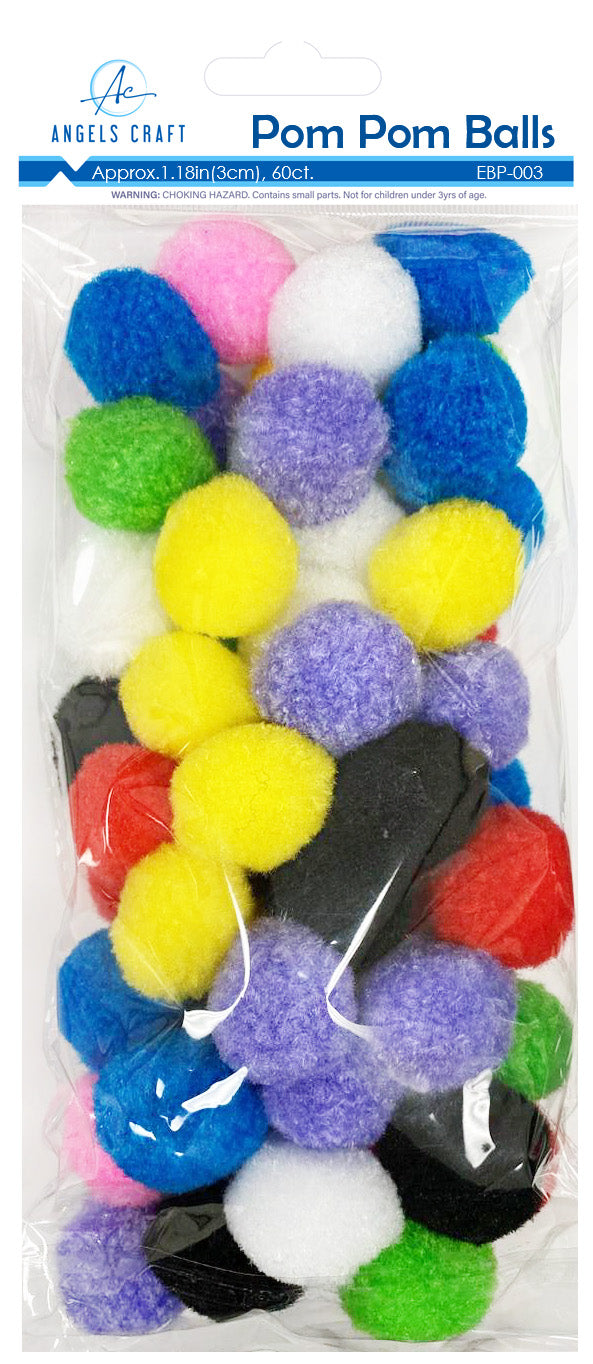 60ct Pom-Poms Assorted Colors Size 1.18"