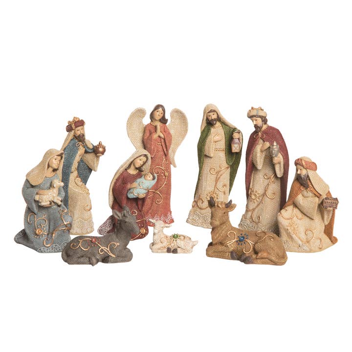 Christmas Resin Waffle Weave Nativity Set of 10