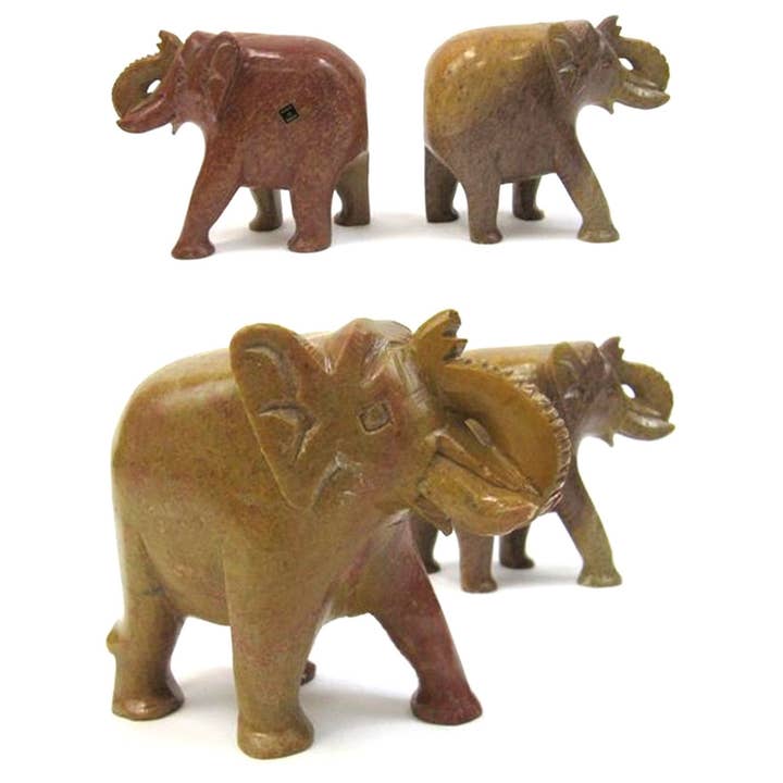 Soapstone Elephant Small Figure Ornament 4" Tall Book Ends