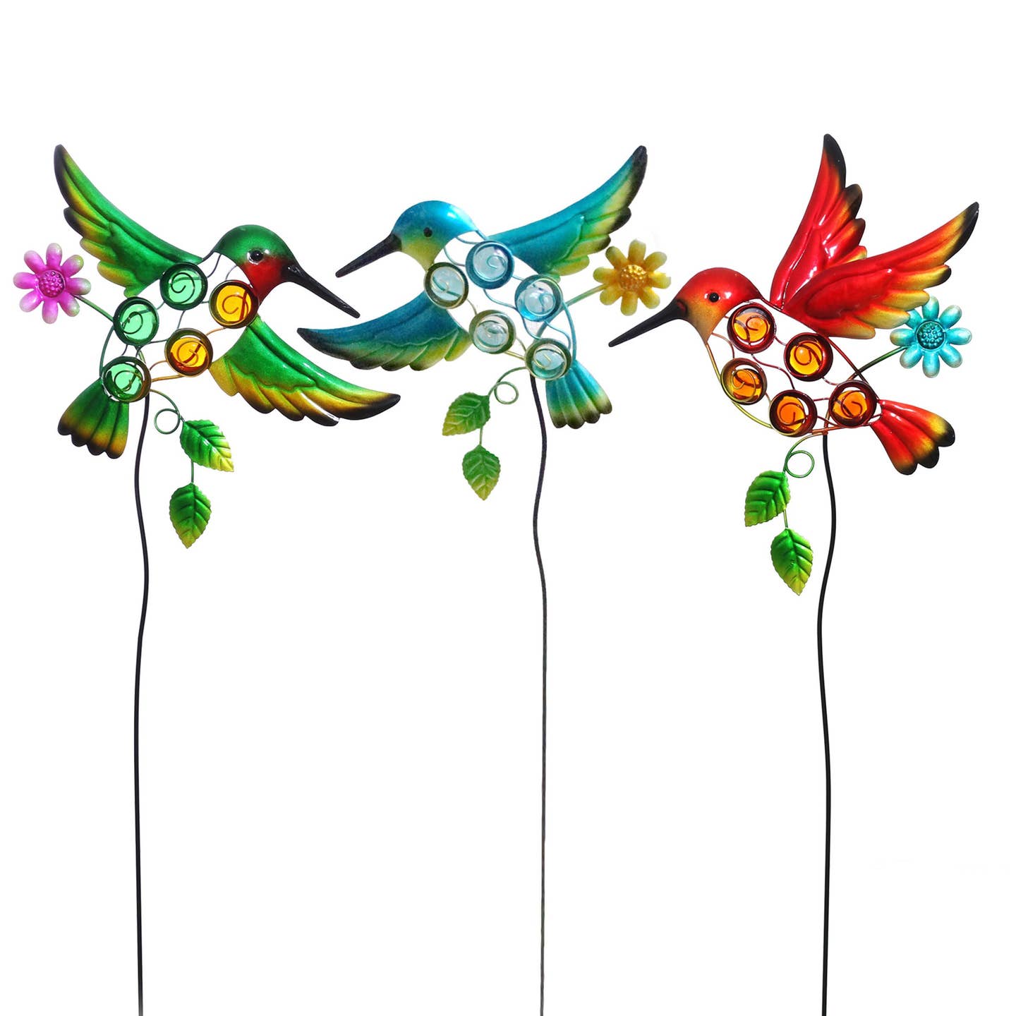 Metal & Glass Hummingbird Garden Stakes