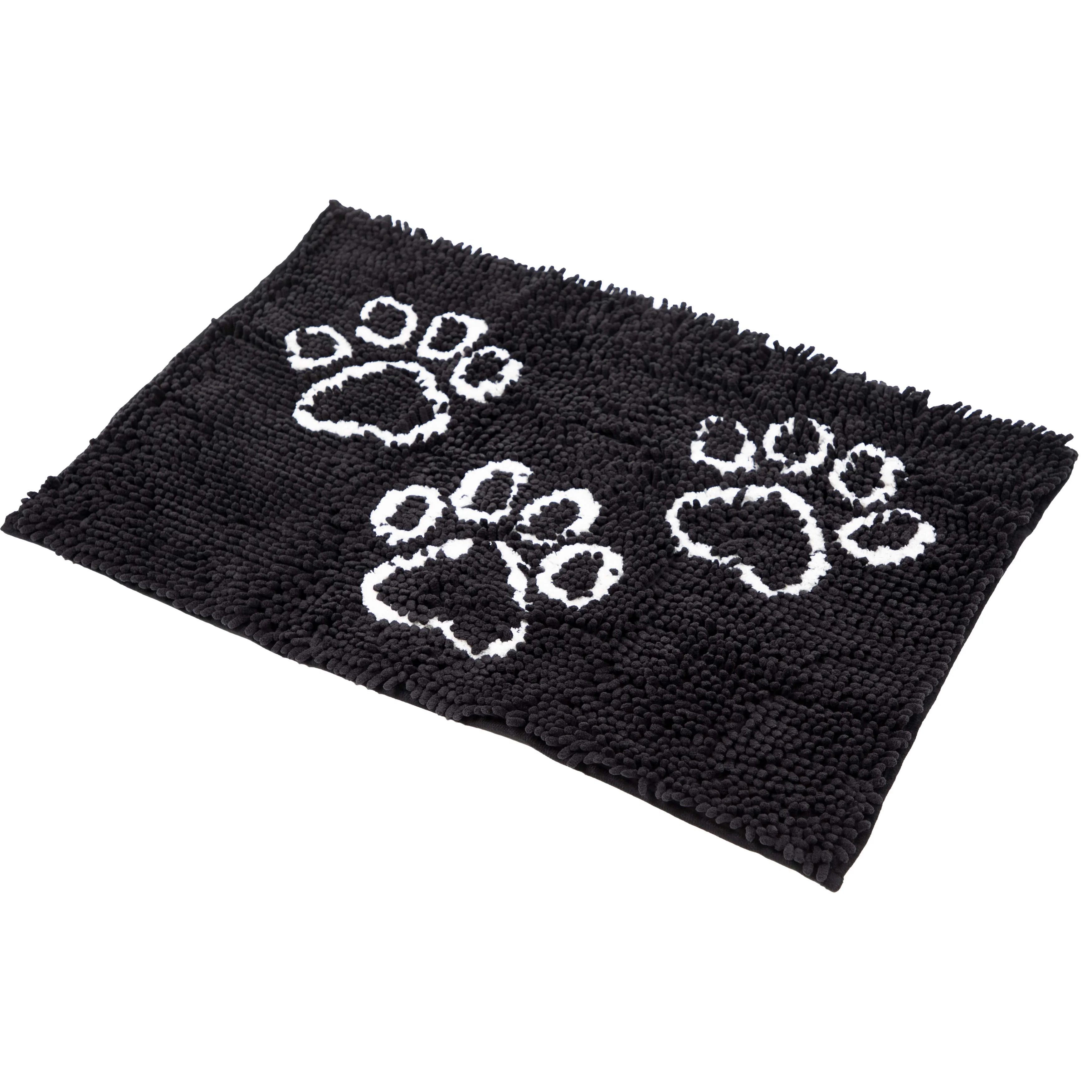 26"x35" Microfiber Chenille Pet Mat w/Paw Prints, Black, 100% Polyester