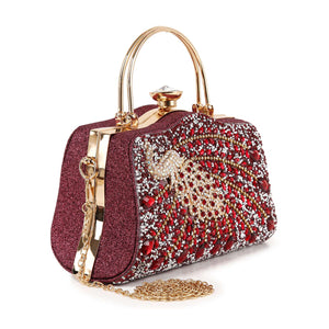 Highly Decorative Peacock Accented Evening Bag-Wine