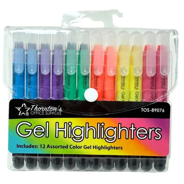 Office Supplies - 12Pack Assorted Color Gel Highlighters