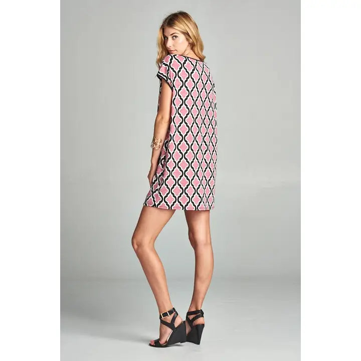 Printed Tunic Dress with Side Pockets-Mauve