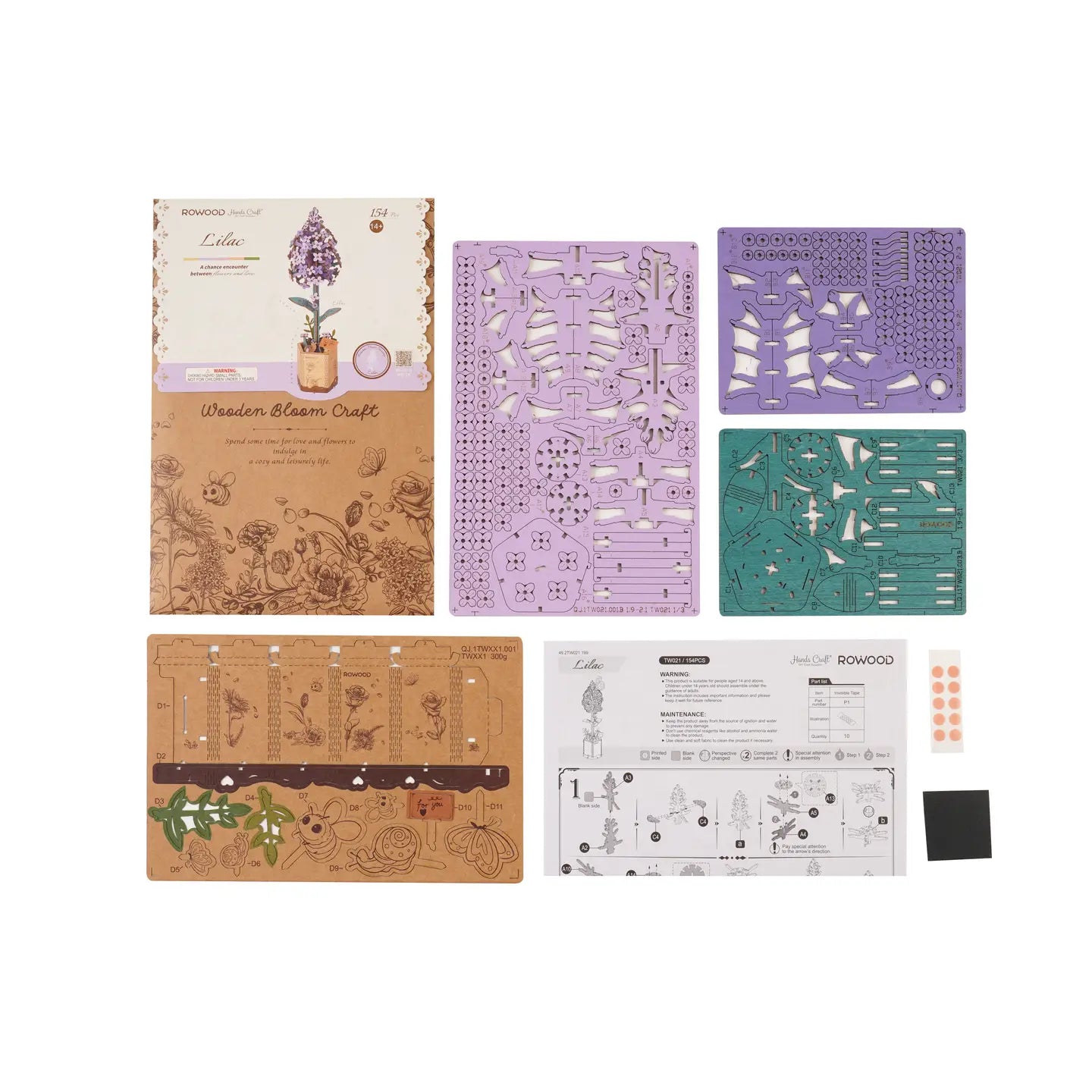 3D Wooden Flower Puzzle: Lilac