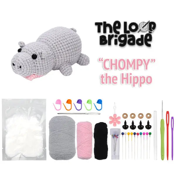 The Loop Brigade: Diy Mini Crochet Plush Toy Complete Kit For Beginners - Chompy the Hippo