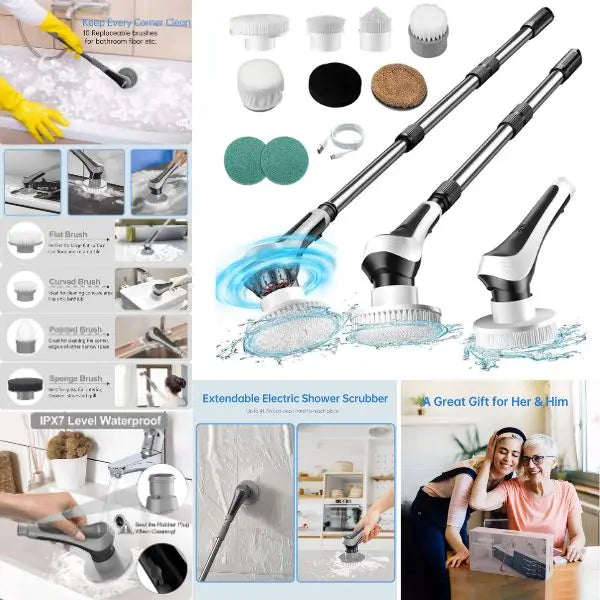 Vovguu Spin Scrubber  - Expandable to 6' - 10 Different Cleaning Heads - USB Charging