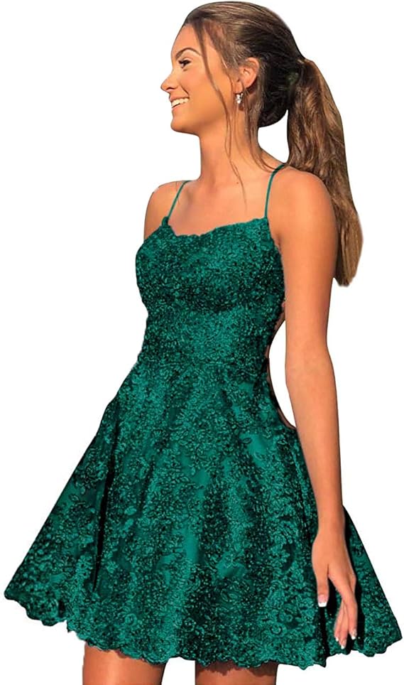 Homecoming Dresses Short Lace - HOCO Dresses Backless Prom Dress green size 4