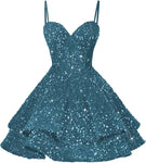 Women's Spaghetti Straps Sequin Homecoming Dresses Size 4 for Teens A Line Short Prom Party Dress
