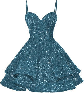 Women's Spaghetti Straps Sequin Homecoming Dresses Size 4 for Teens A Line Short Prom Party Dress