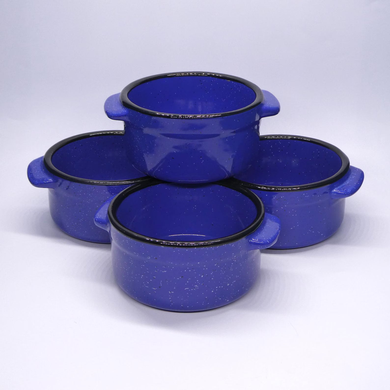 Set of Four Cobalt Blue Speckled Crockery Bowls