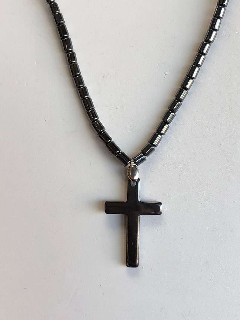 Hematite Cross Beaded Necklace 16 inches