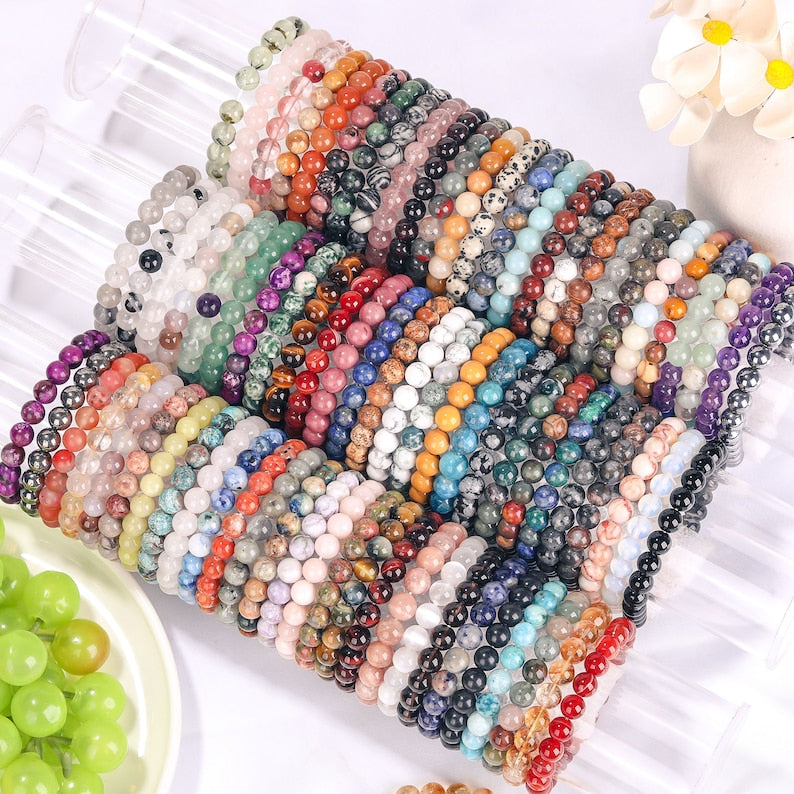 Stone Bead Bracelets - Hand Made - Stretchy Bracelet