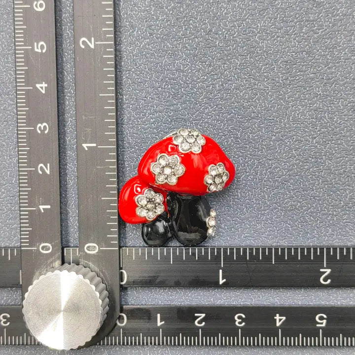Enamel Double Mushroom Brooch Inlaid with Rhinestone