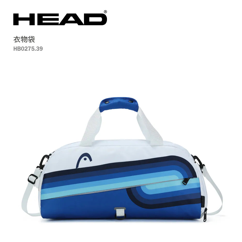 Blue and White Duffle Bag