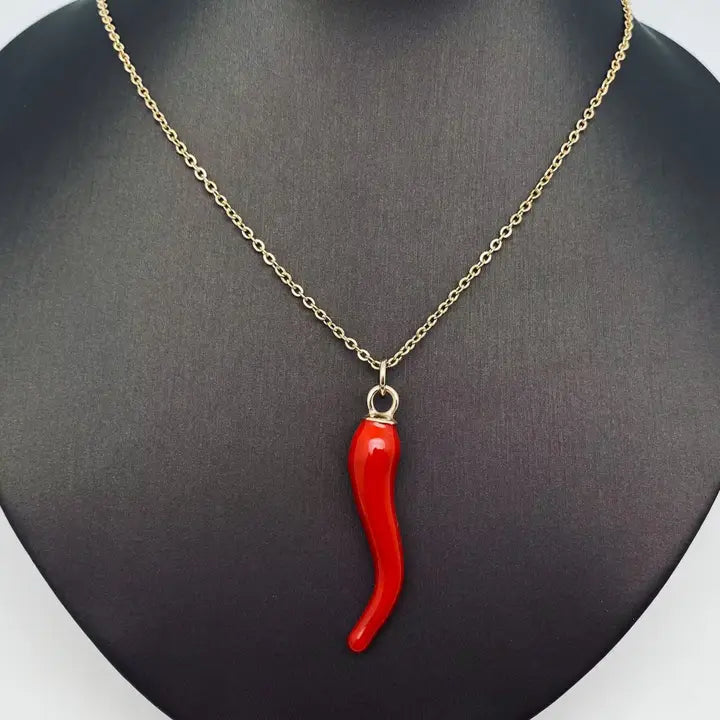 Enamel Pepper 18K Gold Plated Stainless Steel Necklace 18 inches