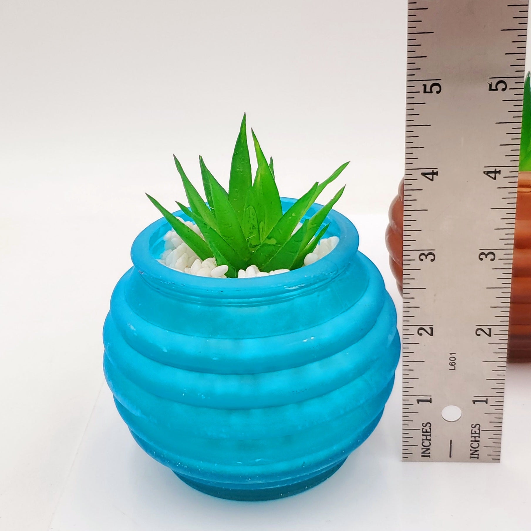 Decorative Frosted Glass Pot With Faux Succulent