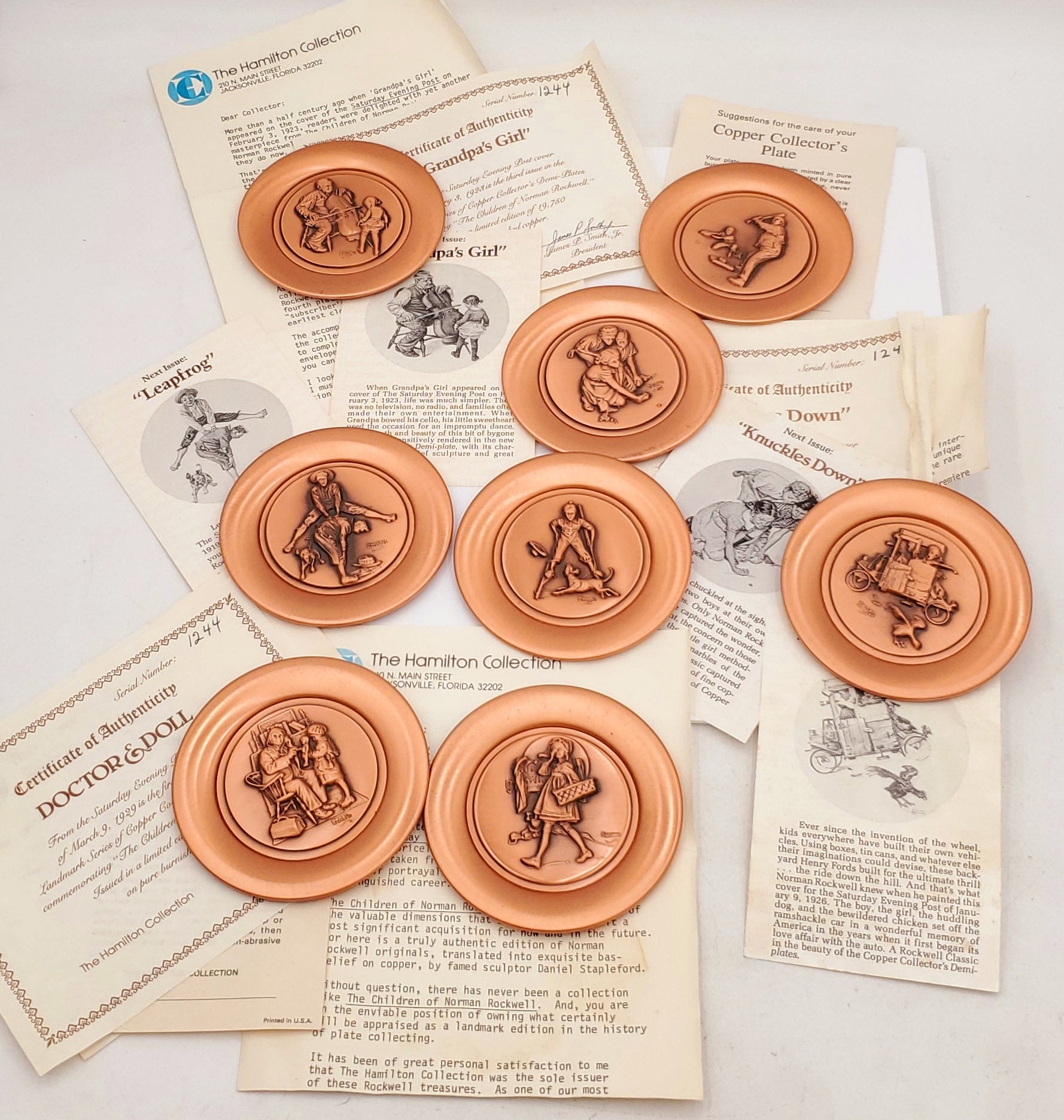 Limited Edition 1979 Vintage Set of 8 Children of Norman Rockwell, Hamilton Collection, Copper Plates