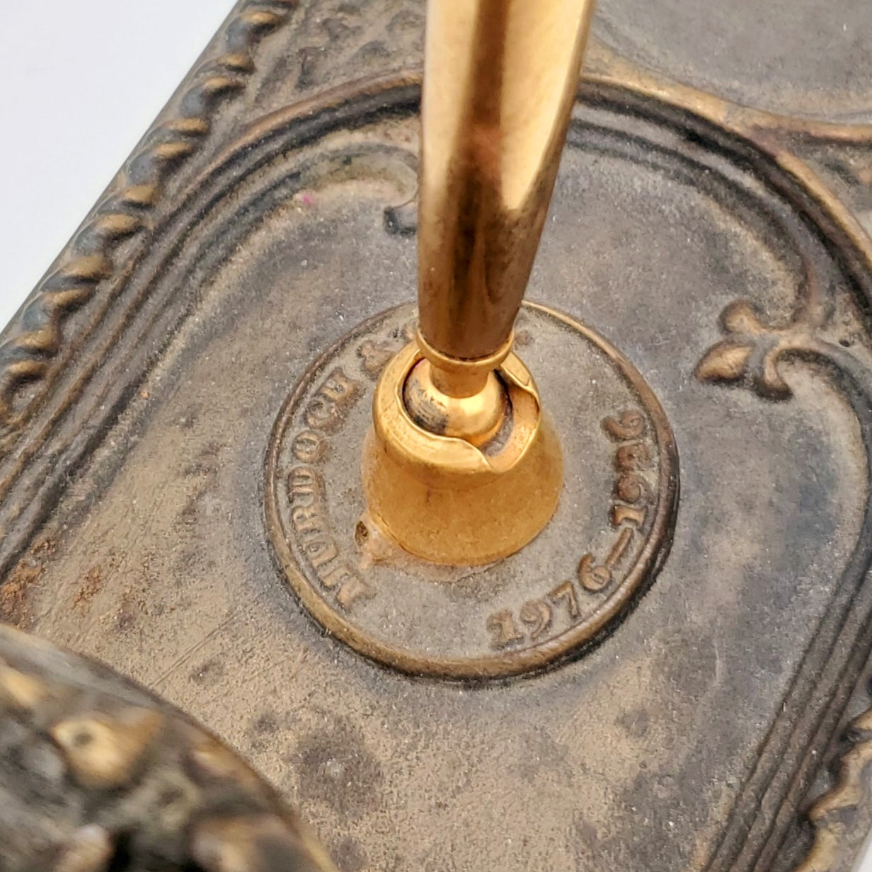 RARE 19th Century Interior Fisher Building Office Door Ornamental Cast Iron Monogrammed Figural Doorknob With Inkwell and Pen