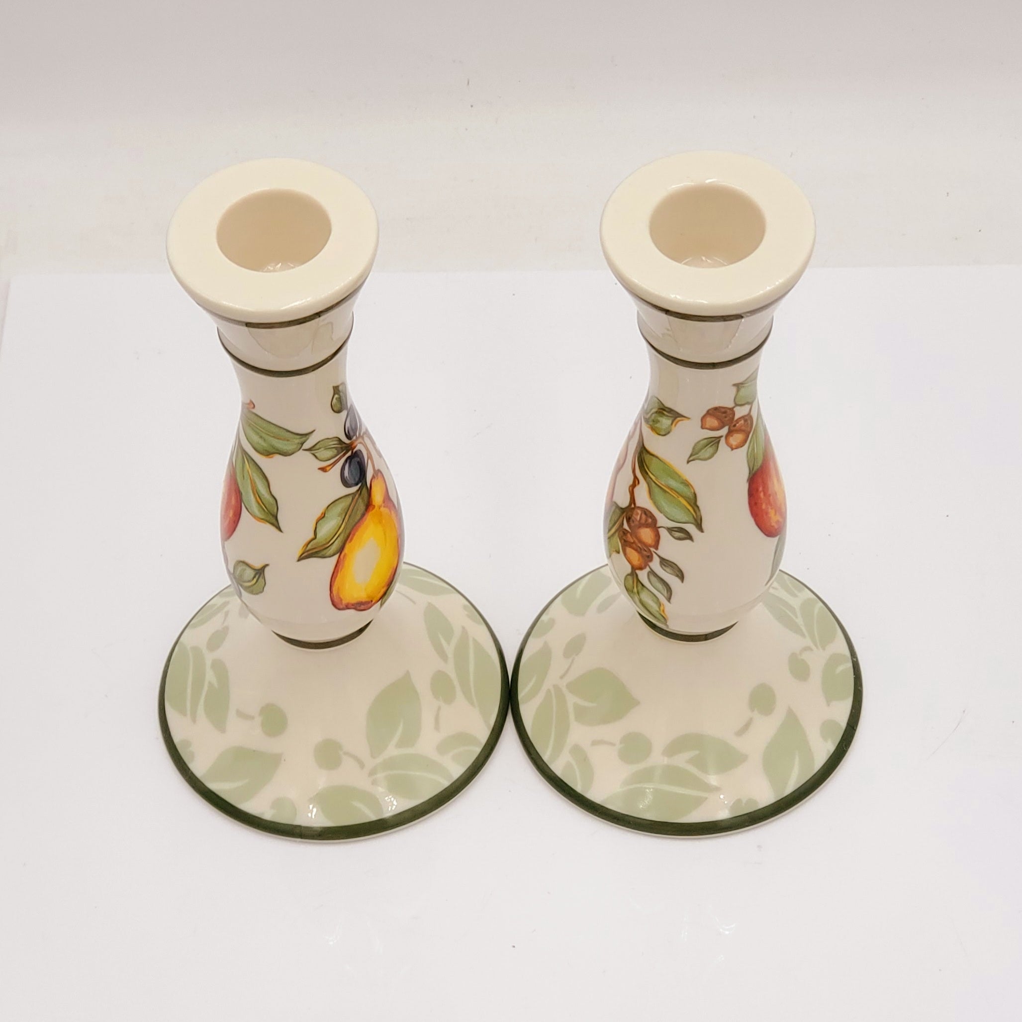Partylite Ceramic 7" Tuscan Fruit Motif Taper Candlestick Holders Set of 2