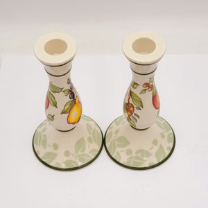 Partylite Ceramic 7" Tuscan Fruit Motif Taper Candlestick Holders Set of 2