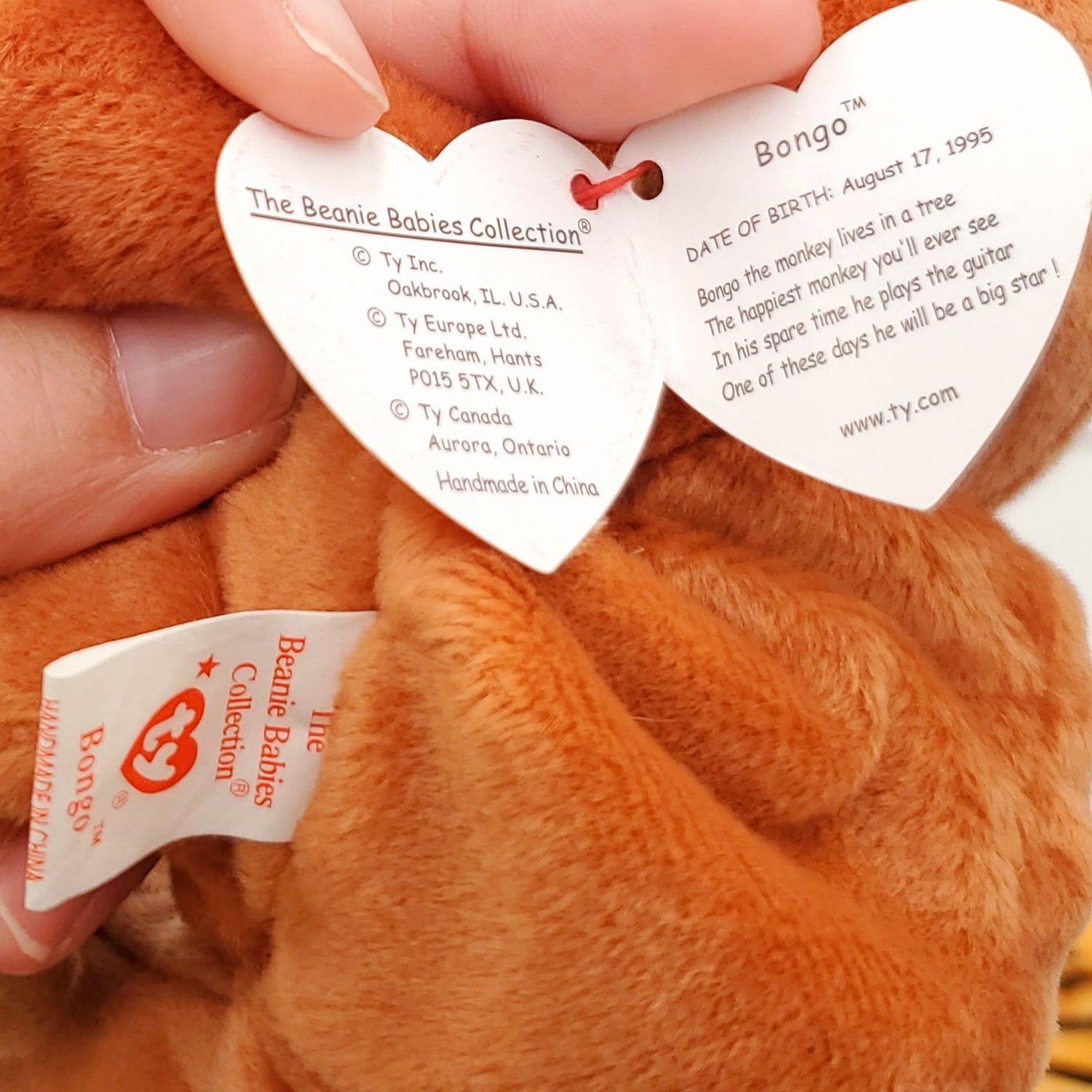 1995 Beanie Babies 3 Pack-Bongo the Monkey, Stripes the Tiger and Ziggy the Zebra