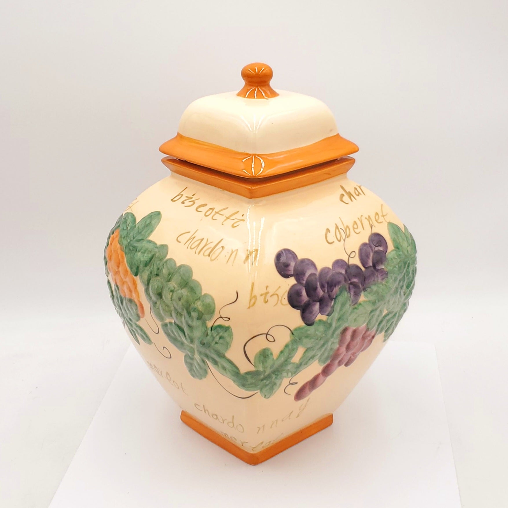 Nonni's Biscotti Cookie Jar Handmade Embossed Written On Canister