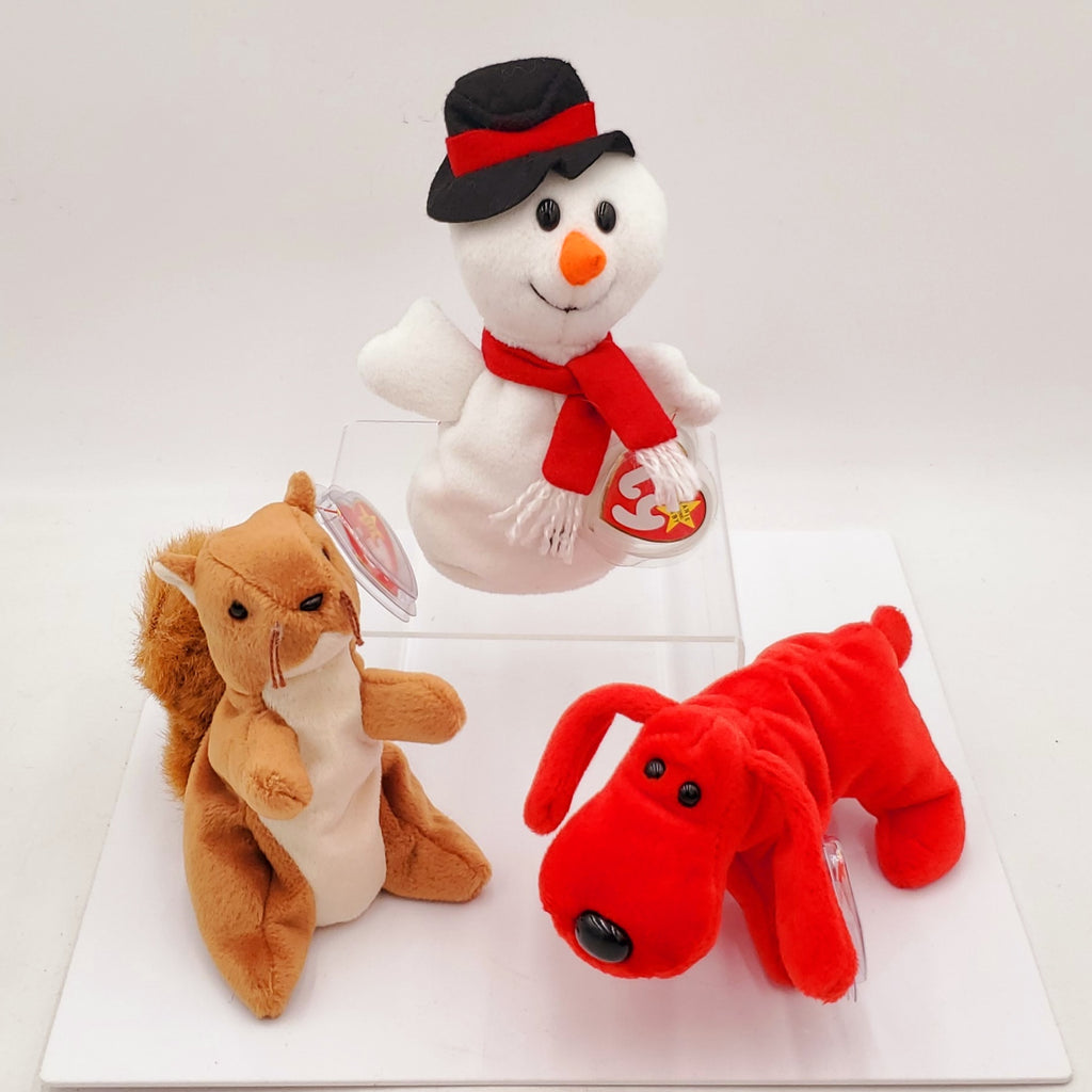1996 Beanie Babies 3 Pack-Nuts the Squirrel, Rover the Red Dog and Snowball the Snowman