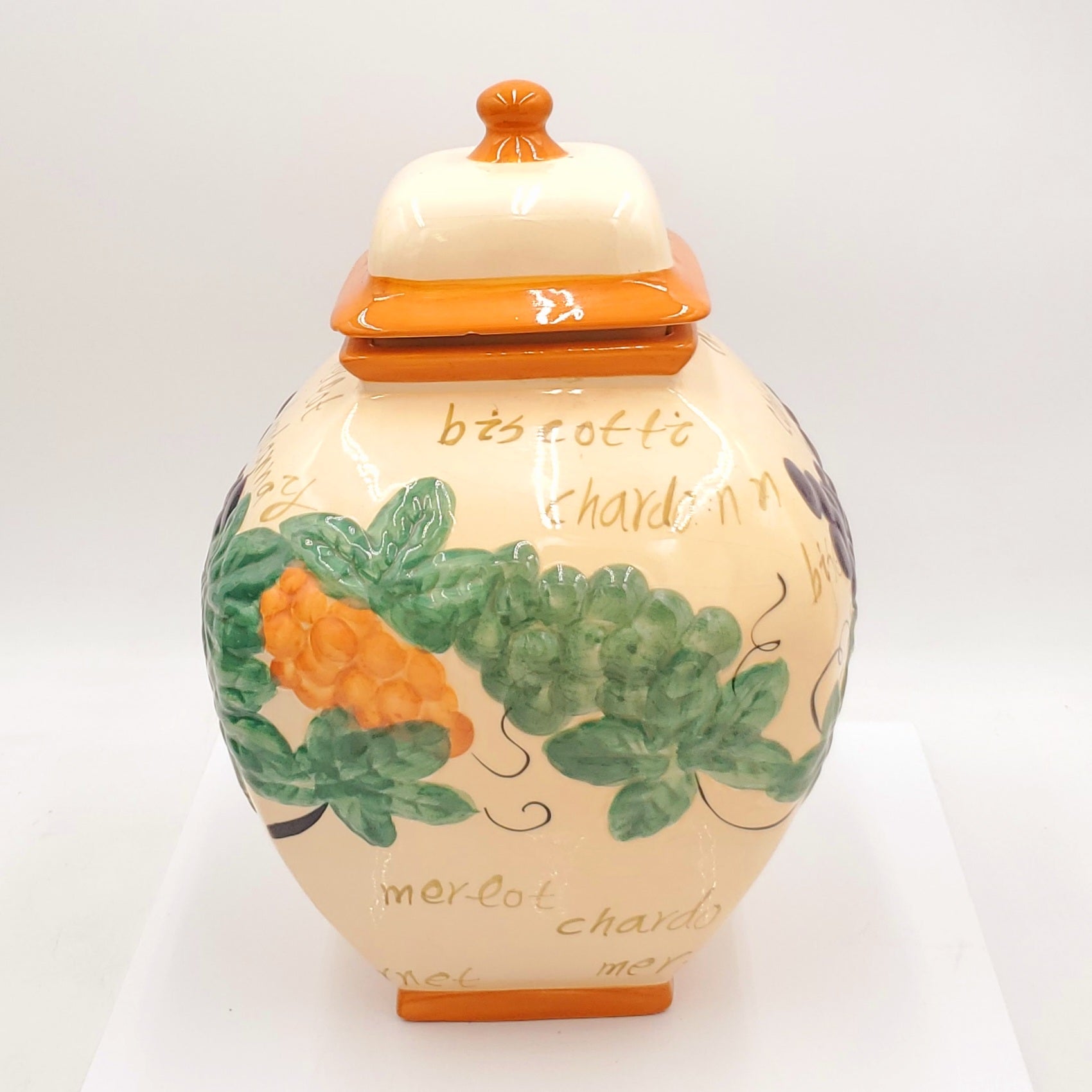 Nonni's Biscotti Cookie Jar Handmade Embossed Written On Canister