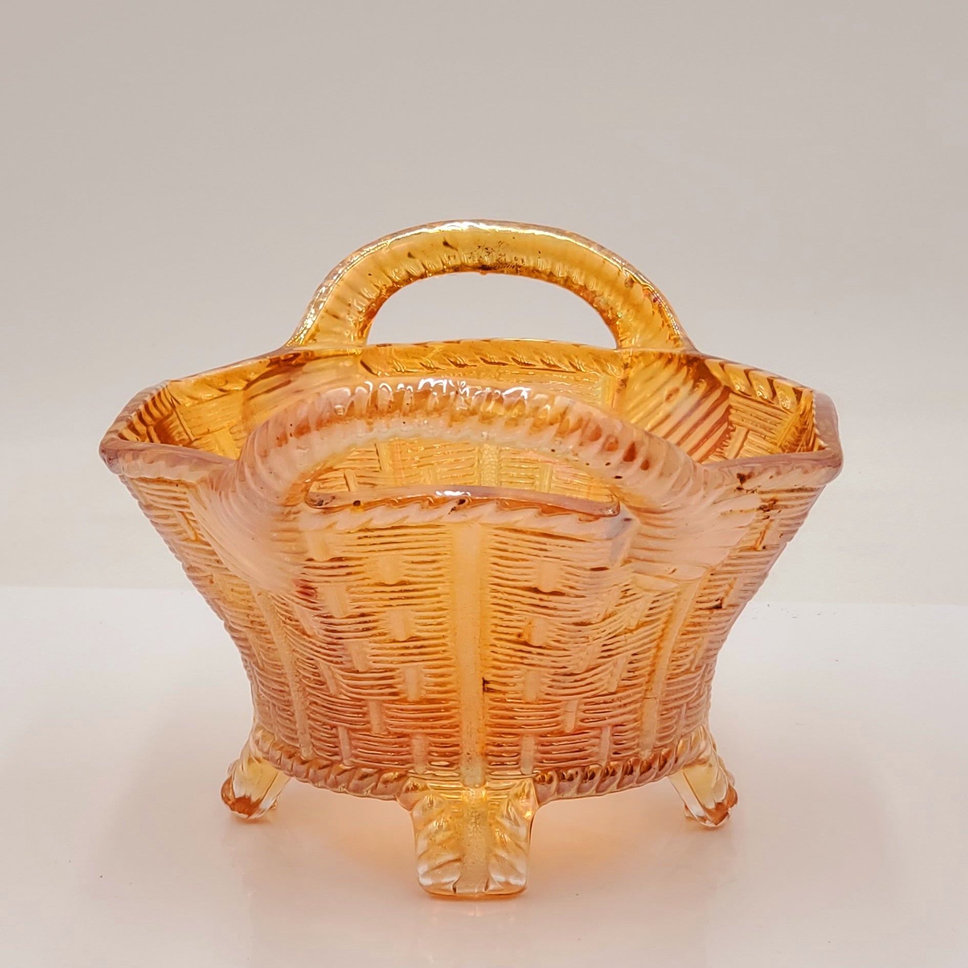 Northwood Marigold Carnival Glass Round Bushel Basket