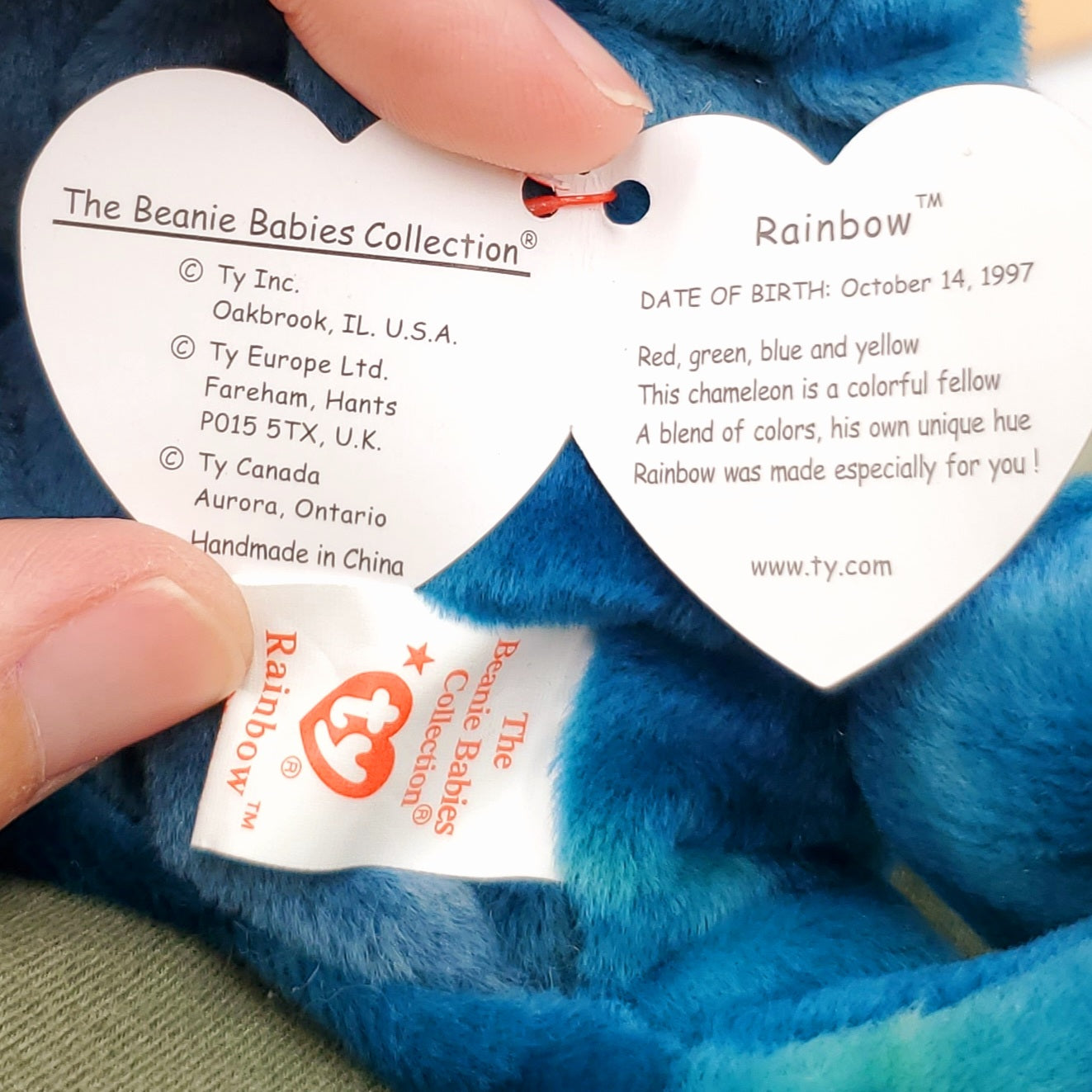 1997 Beanie Babies 4 Pack- Iggy the Iguana, Rainbow the Iguana, Rainbow the Chameleon and Iggy the Tie Die Iguana