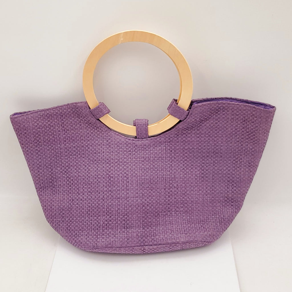 Purple Woven Tote Bag Wit Wooden Handles
