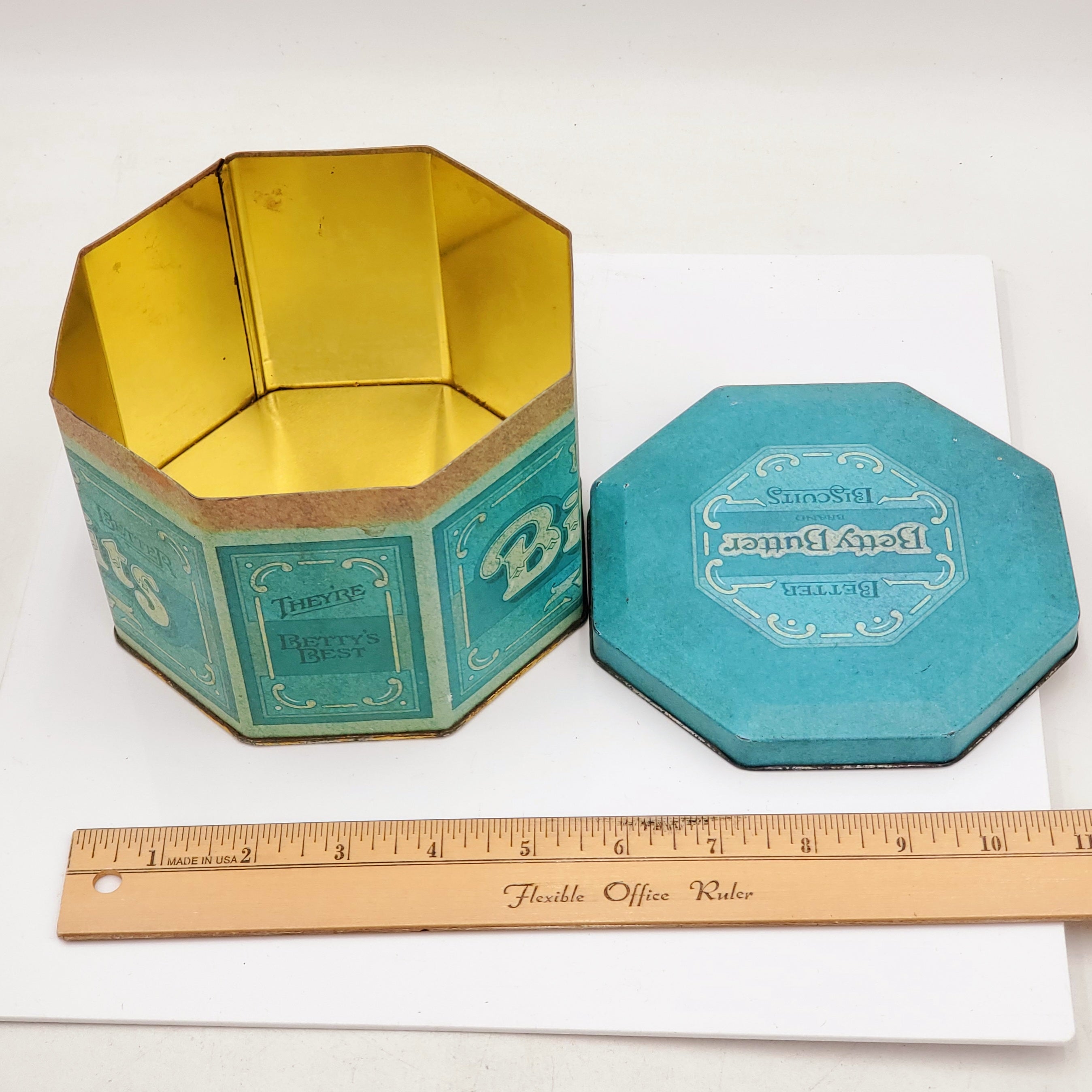 Vintage Betty Butter Better Biscuits Octagon Tin Made in England