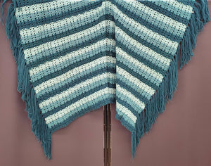 Vintage Handmade Crocheted Blue Striped Afghan 37" x 49"
