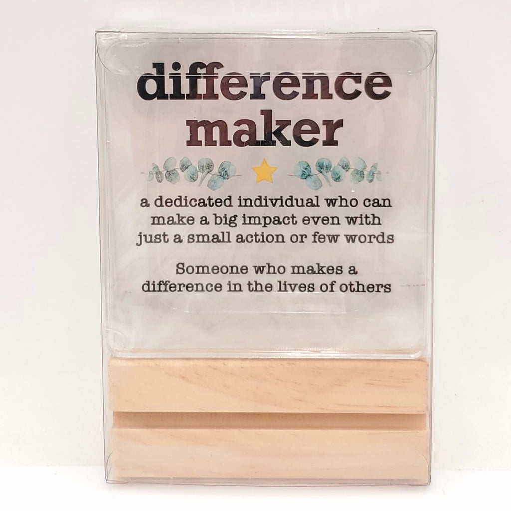 Difference Maker Thank You Appreciation Gift for Women Men Coworkers Employee Mentor Boss Leader Coach Teacher, Retirement Motivational Office Desk Decor Acrylic Sign, 4 x 4 Inches