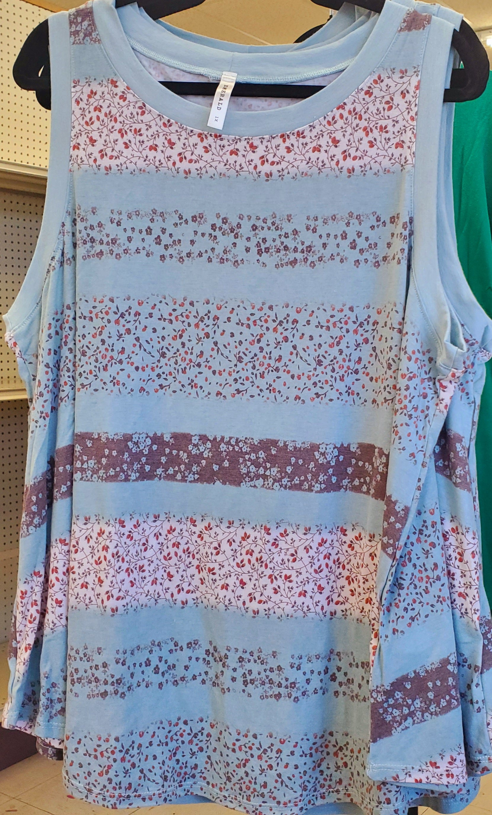 Plus Size Floral Sleeveless Tank Tunic-Mint