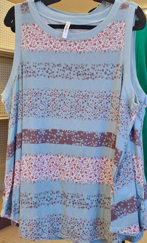Plus Size Floral Sleeveless Tank Tunic-Mint