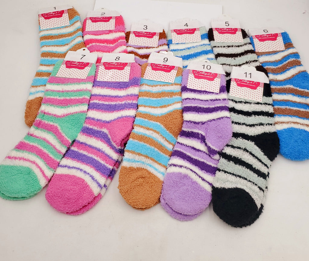 Women's Fuzzy Socks-Various Striped Colors