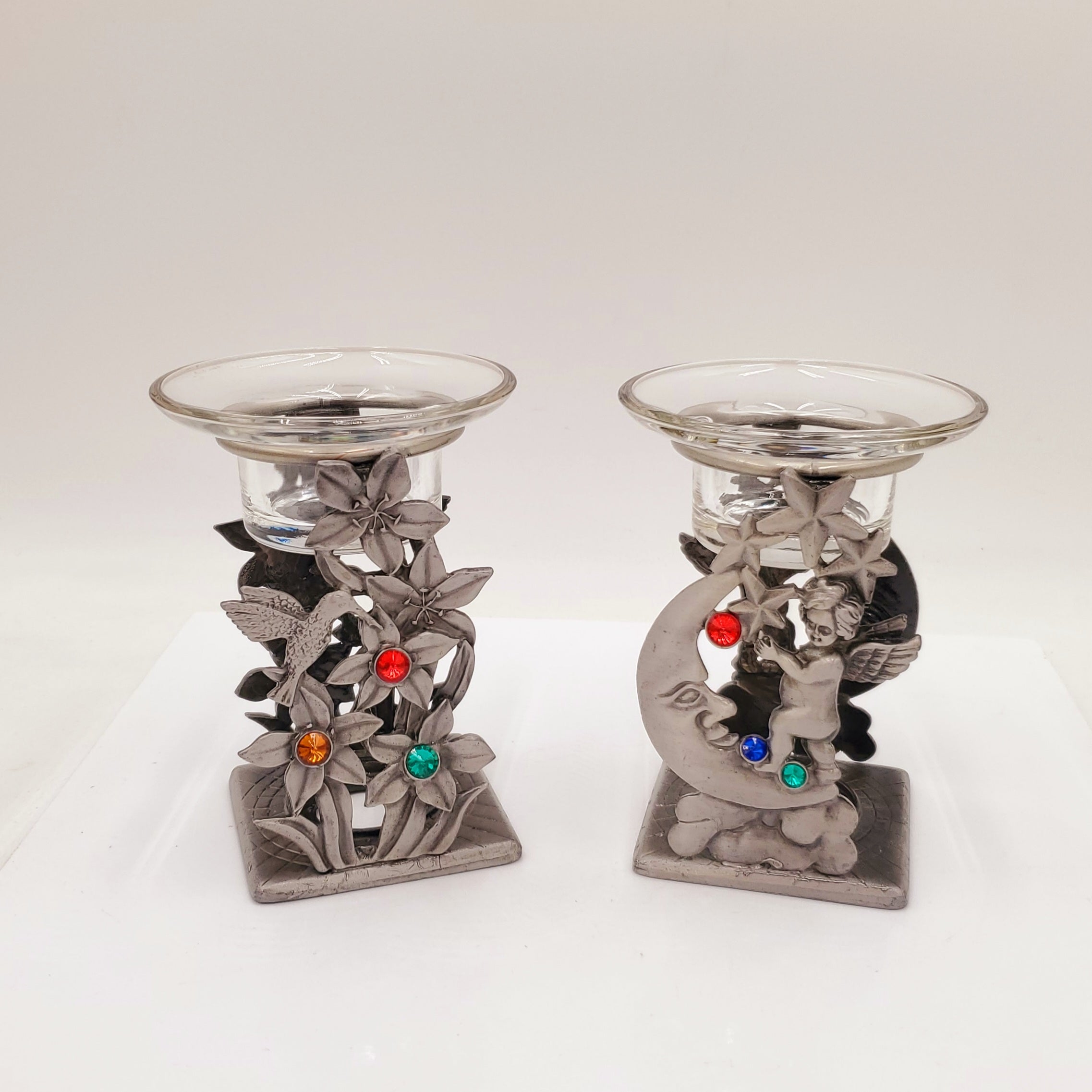 Pewter & Glass Votive Tea Light Candle Holder/Oil Burner Fragrance Warmer 5"