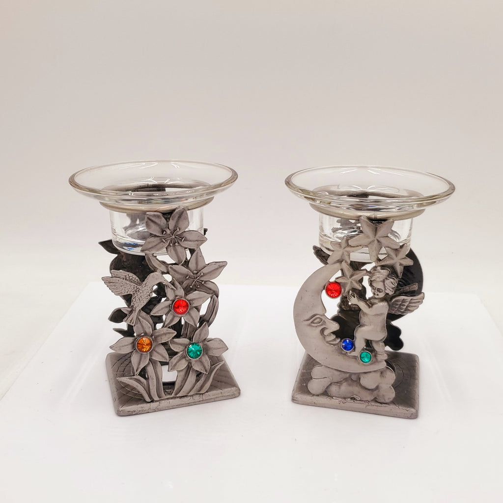 Pewter & Glass Votive Tea Light Candle Holder/Oil Burner Fragrance Warmer 5"