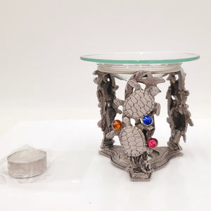 Pewter & Glass Votive Tea Light Candle Holder/Oil Burner Fragrance Warmer- Turtles