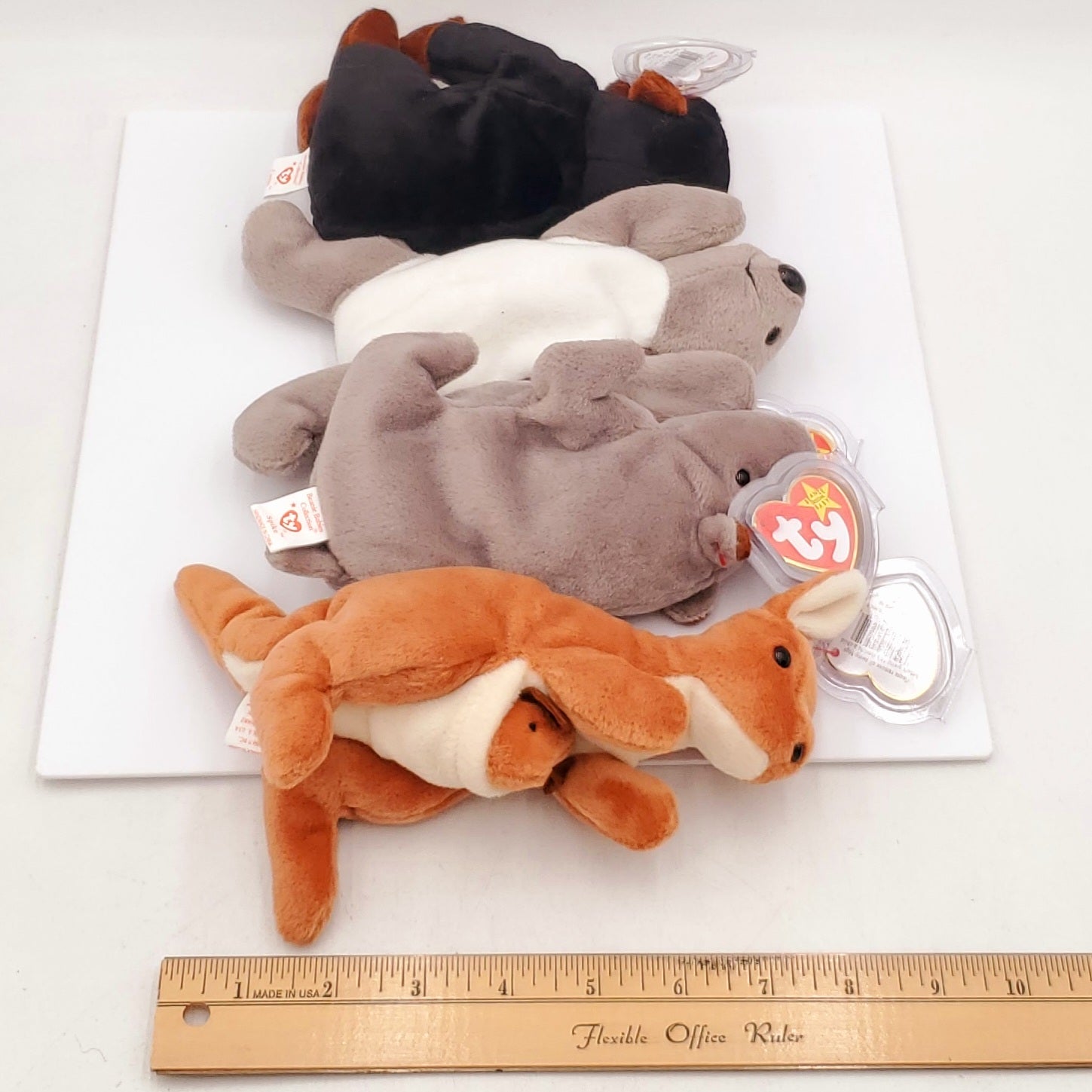 1996 Beanie Babies 4 Pack-Pouch the Kangaroo, Congo the Gorilla, Mel the Koala Bear and Spike the Rhinoceros